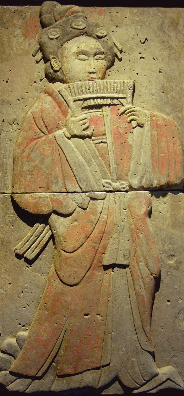 Estela de terracota com músico, Dinastia Tang de Tang Dynasty Chinese School