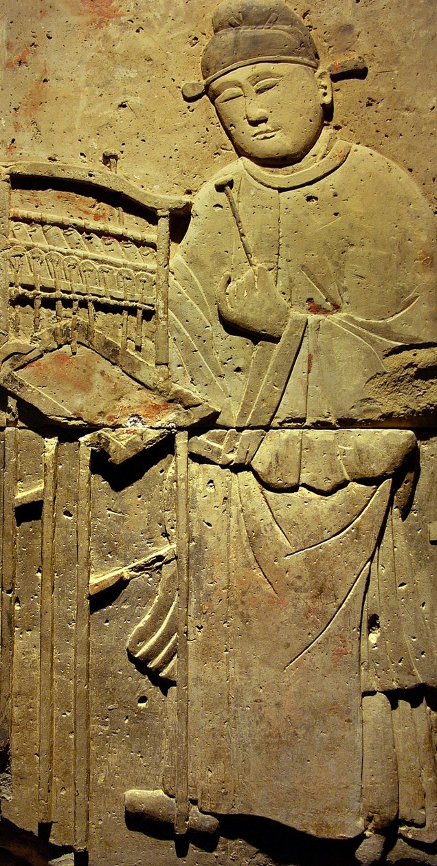 Estela de terracota com músico, Dinastia Tang de Tang Dynasty Chinese School