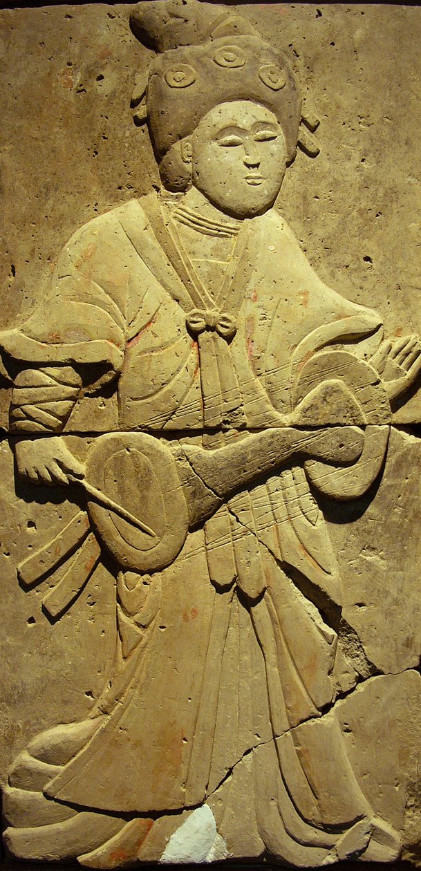 Estela de terracota com músico, Dinastia Tang de Tang Dynasty Chinese School