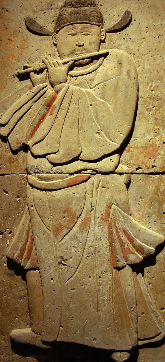 Estela de terracota com músico, Dinastia Tang de Tang Dynasty Chinese School