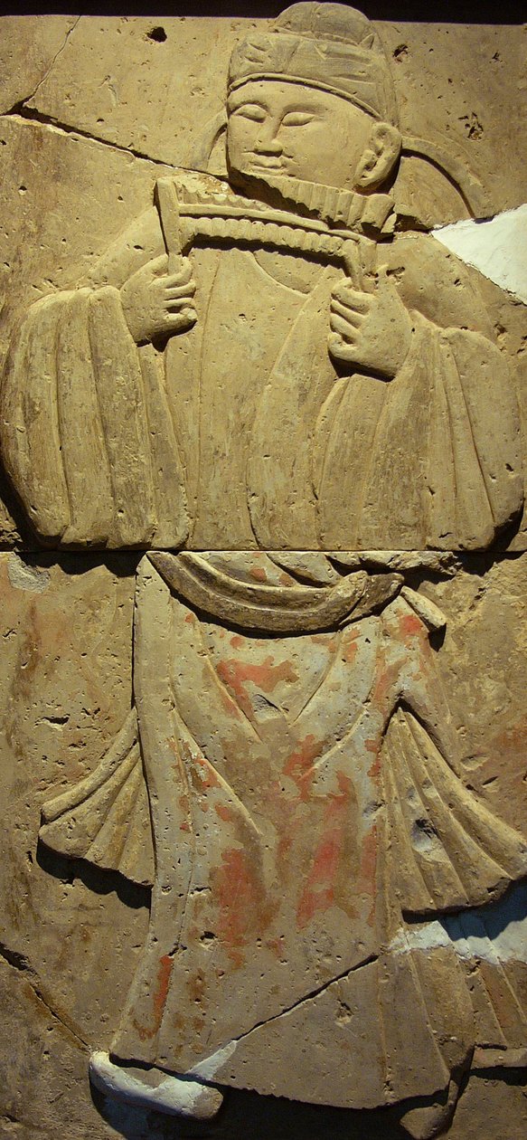 Estela de terracota com músico, Dinastia Tang de Tang Dynasty Chinese School