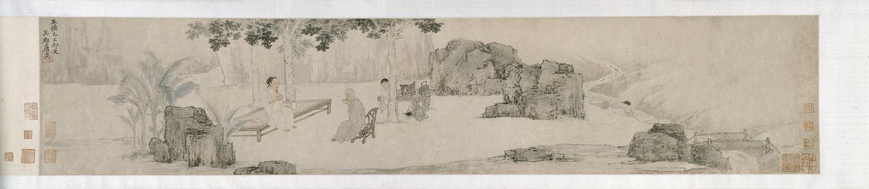 Beber chá sob a árvore Wutong, dinastia Ming de Yin Tang