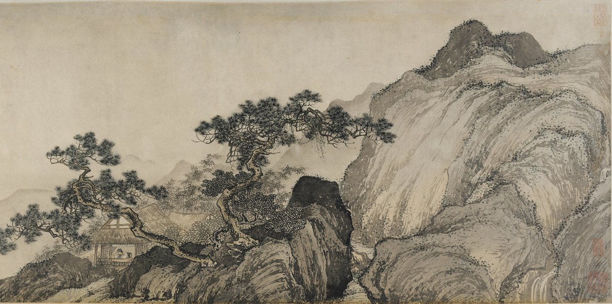 A cabana de palha de sonhar com uma imortal dinastia Ming (tinta e cor sobre papel) de Yin Tang