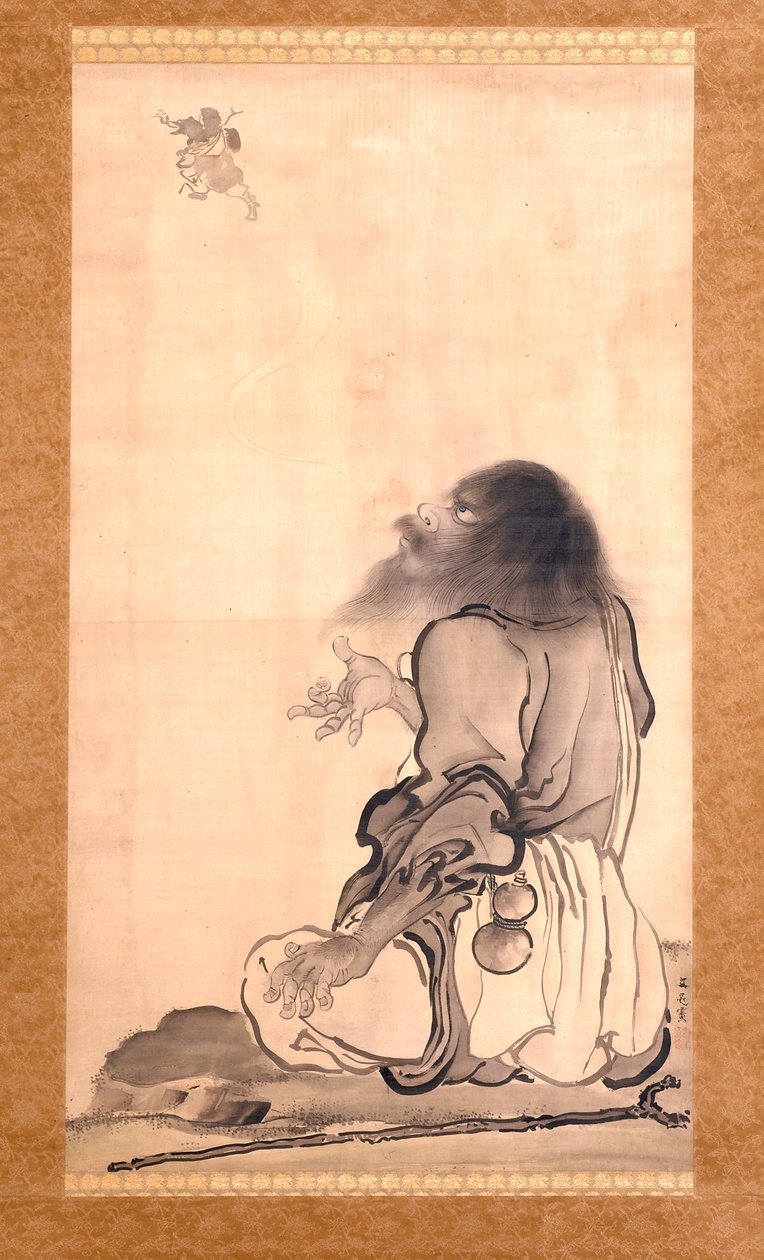 Li Tieguai (tinta e cor clara sobre seda) de Tani Buncho