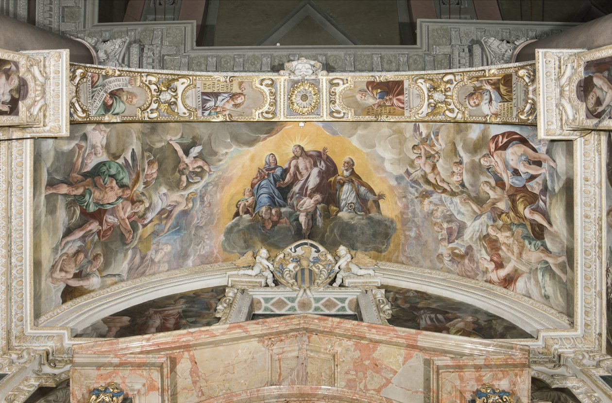 Cristo em Glória com São Gaudêncio e no arco Zacarias, Moisés e o Rei Davi de Tanzio da Varallo