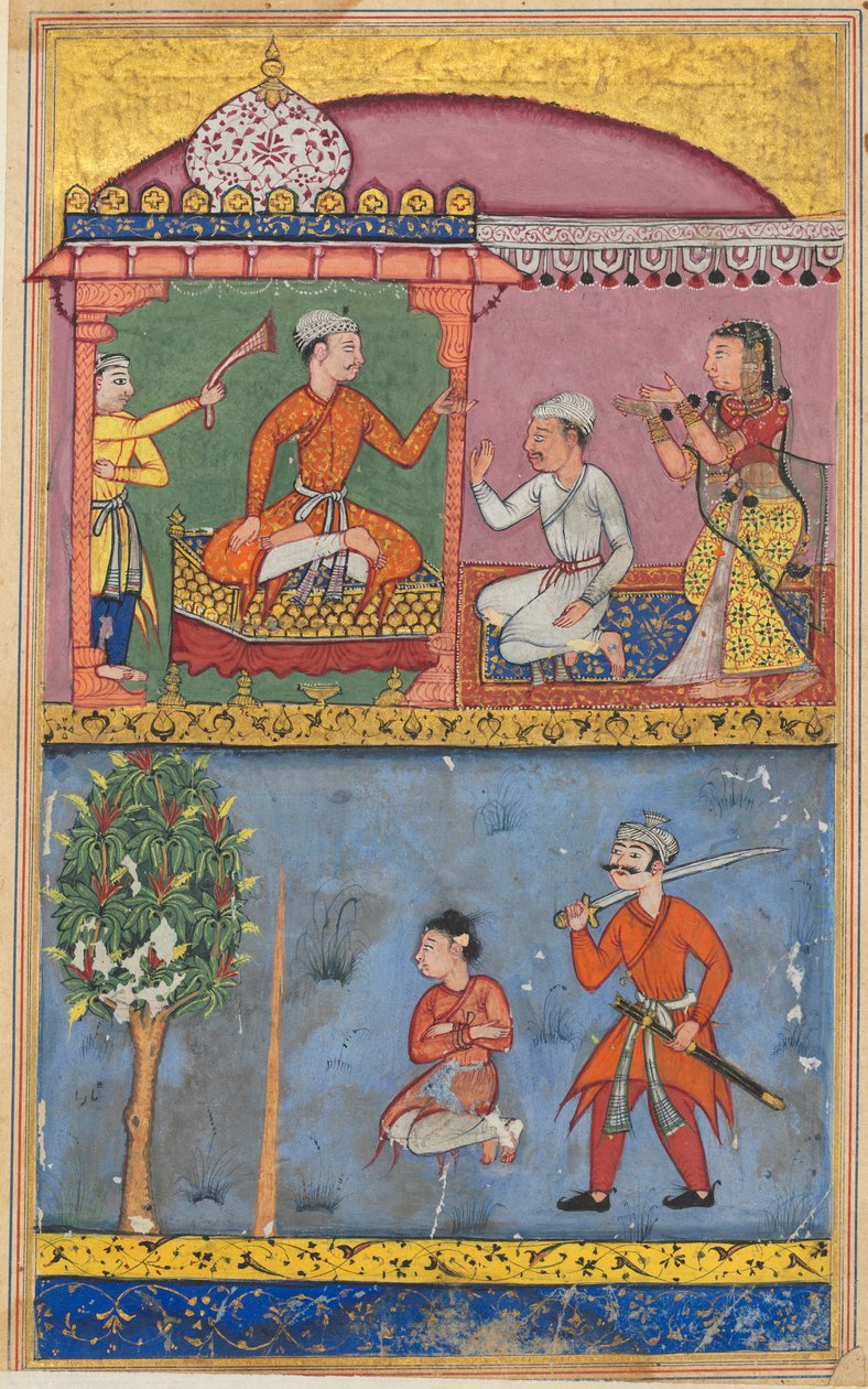 Página de Contos de um Papagaio Tuti-nama: Oitava noite: Os apelos da serva..., c. 1560. de Tara Chand