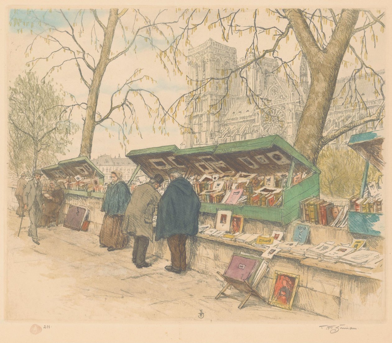 Barracas de livros sobre o Quai de Montebello, Notre-Dame em segundo plano de Tavík František Šimon (signed by artist)