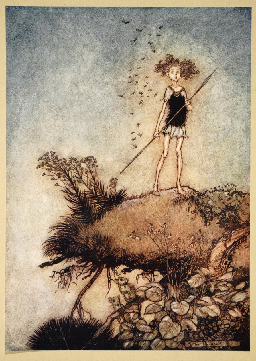 Uma sentinela de stand-away, ilustração de &39;Sonho de noites de verão&39; por William Shakespeare, 1908 de Tawaraya Sotatsu