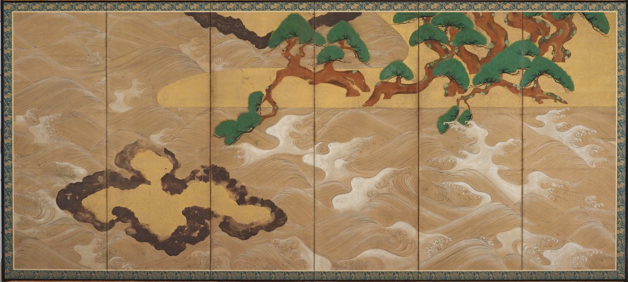 Ondas em Matsushima, Período Edo (tinta, cor, ouro e prata sobre papel) de Tawaraya Sotatsu