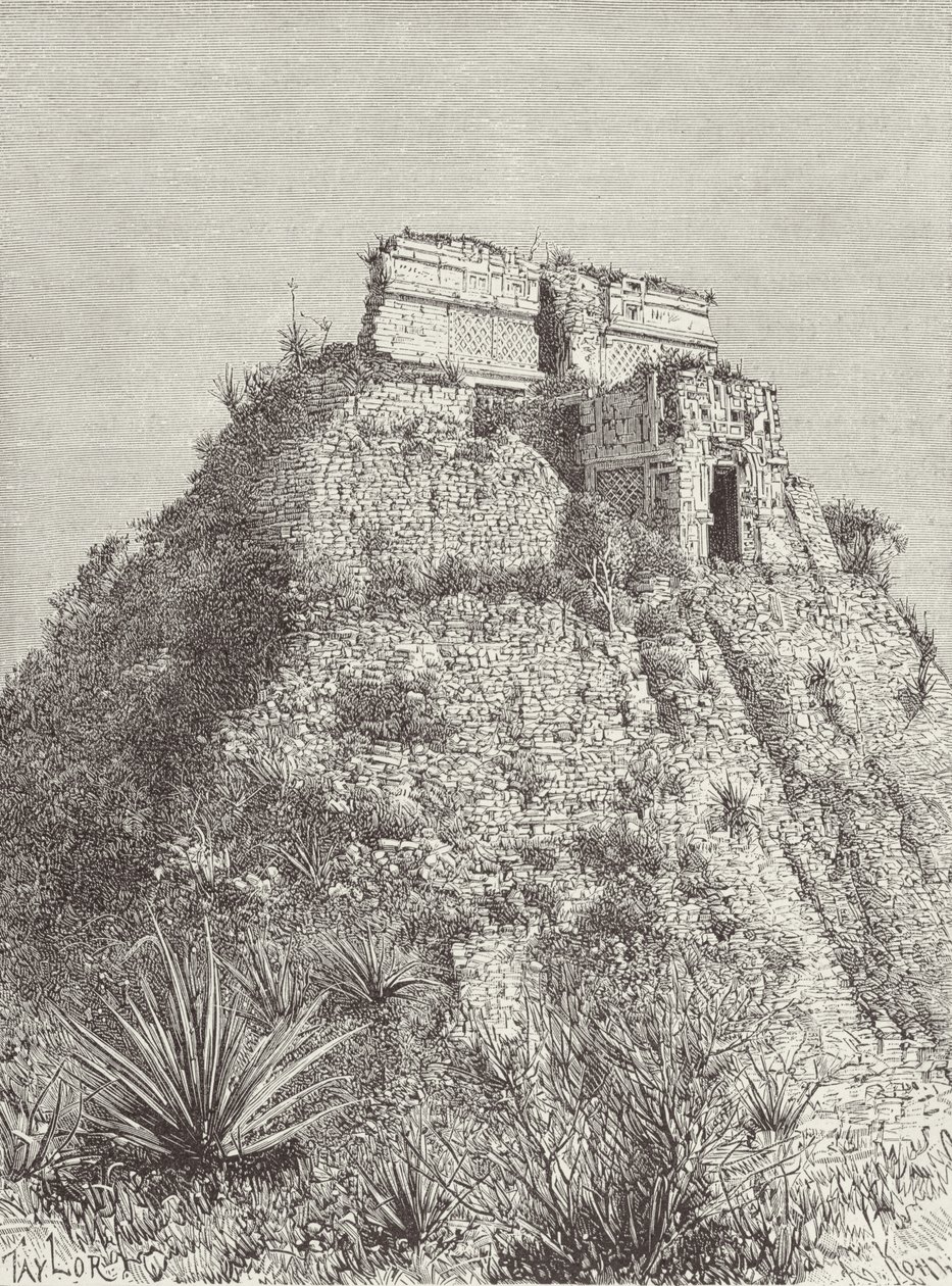 A casa dos anões em Uxmal, das cidades antigas do mundo novo, por Claude-Joseph-Desire Charnay, gravada por A. Kohl, bar. 1887 de Taylor after Taylor after