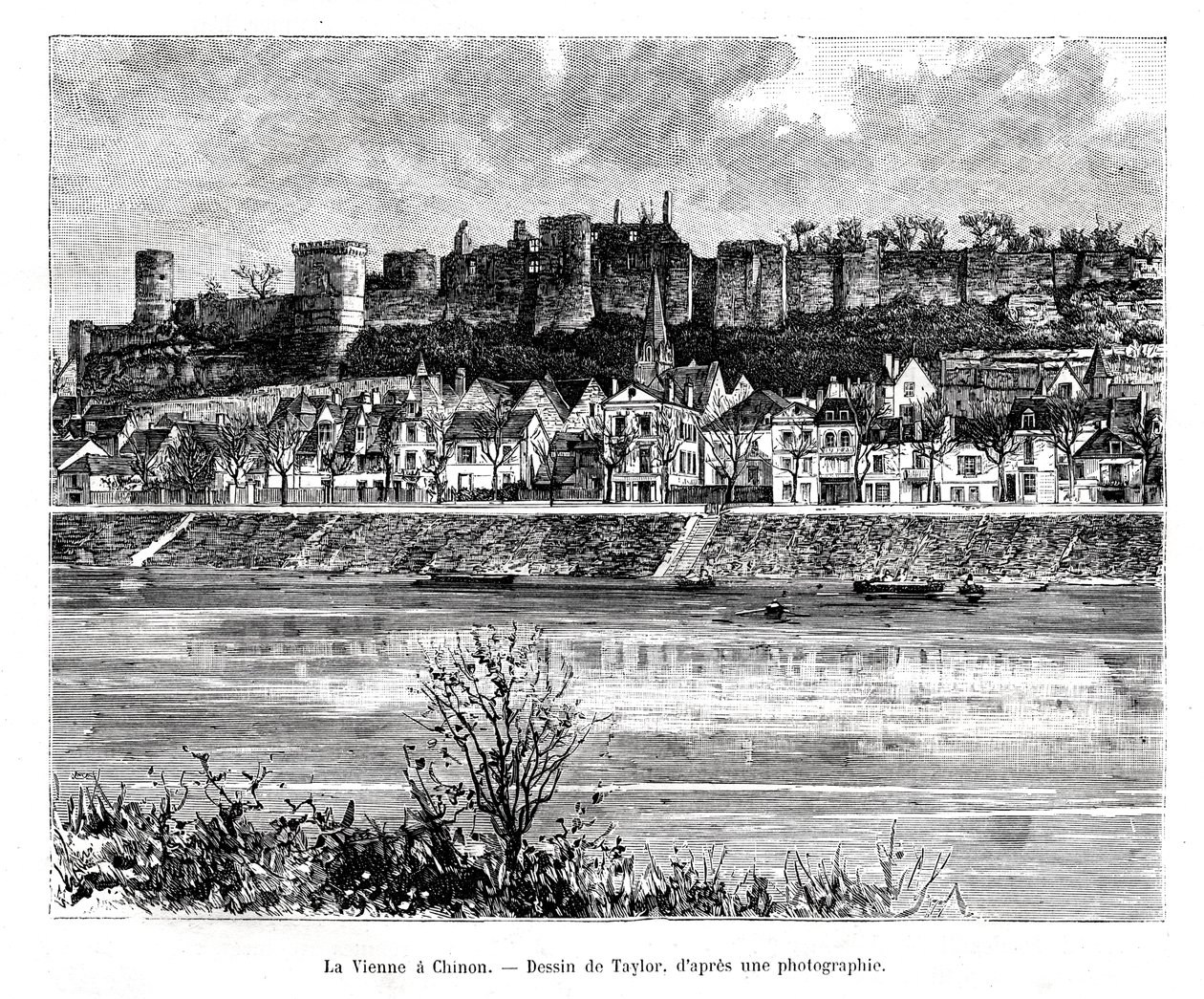 Chinon e o rio Vienne, França, século XIX de Taylor