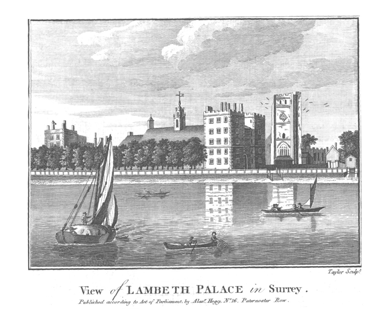 Vista do Palácio de Lambeth em Surrey., Final do século XVIII de Taylor