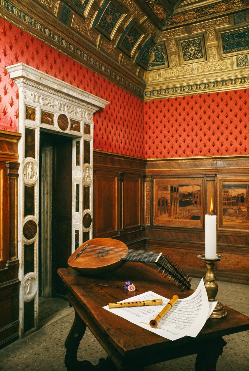 No palácio de Mântua, a sala de música da marquesa Isabella dEste exibe... de Ted Spiegel