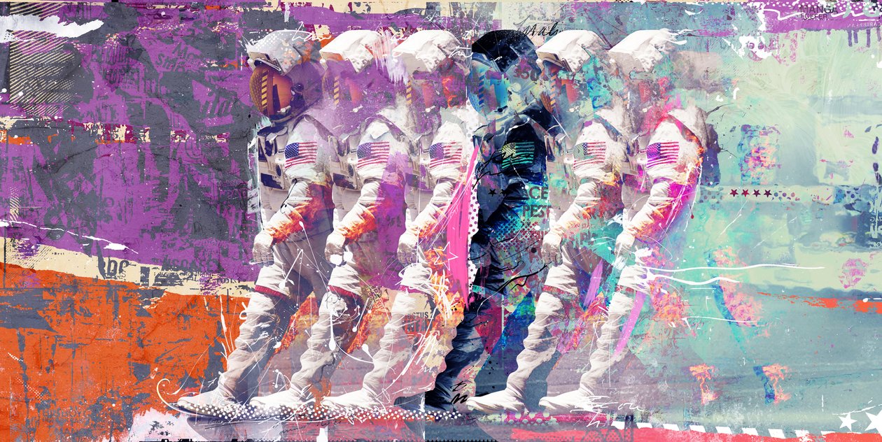 Astronauta Moonwalk, 2014 (meios mistos sobre tela) de Teis Albers