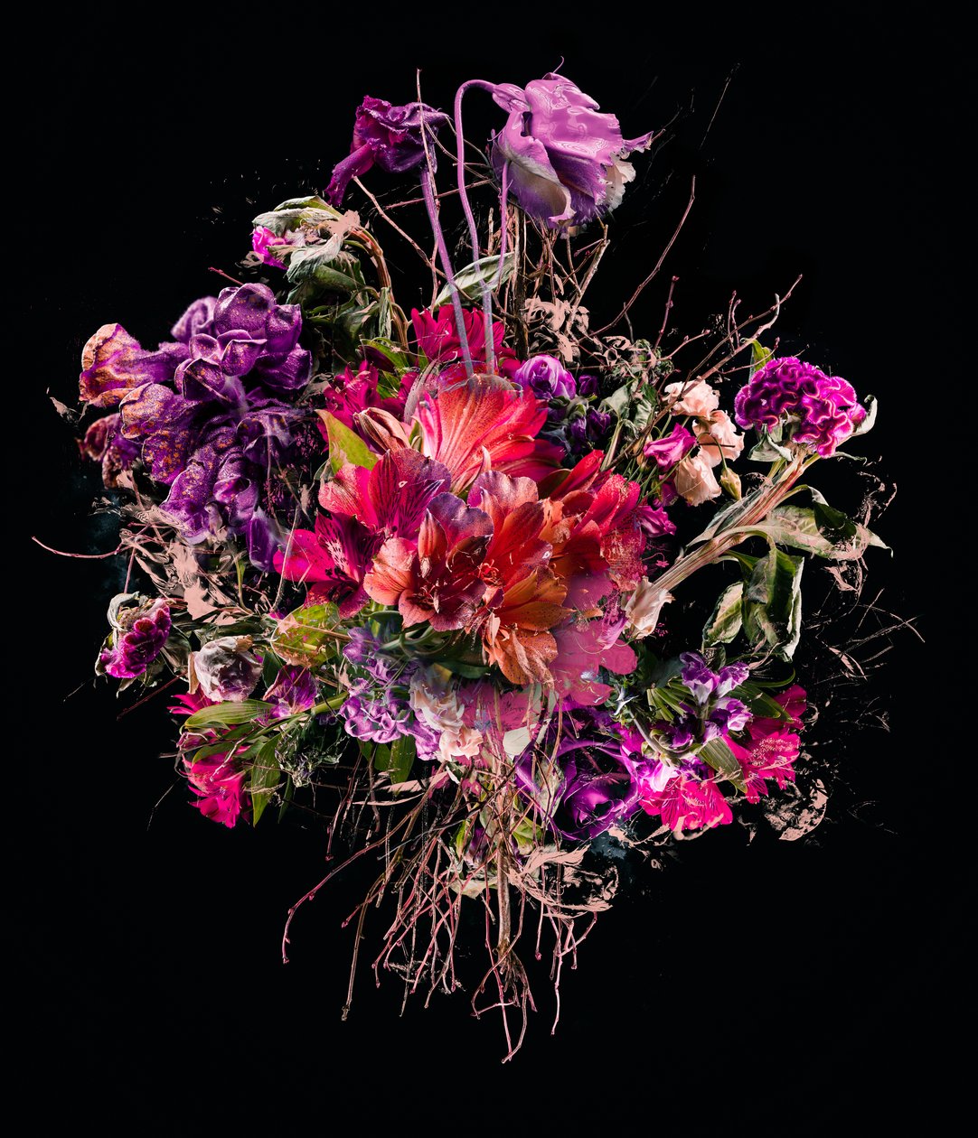 Bouquet roxo, 2017 (suportes mistos sobre tela) de Teis Albers