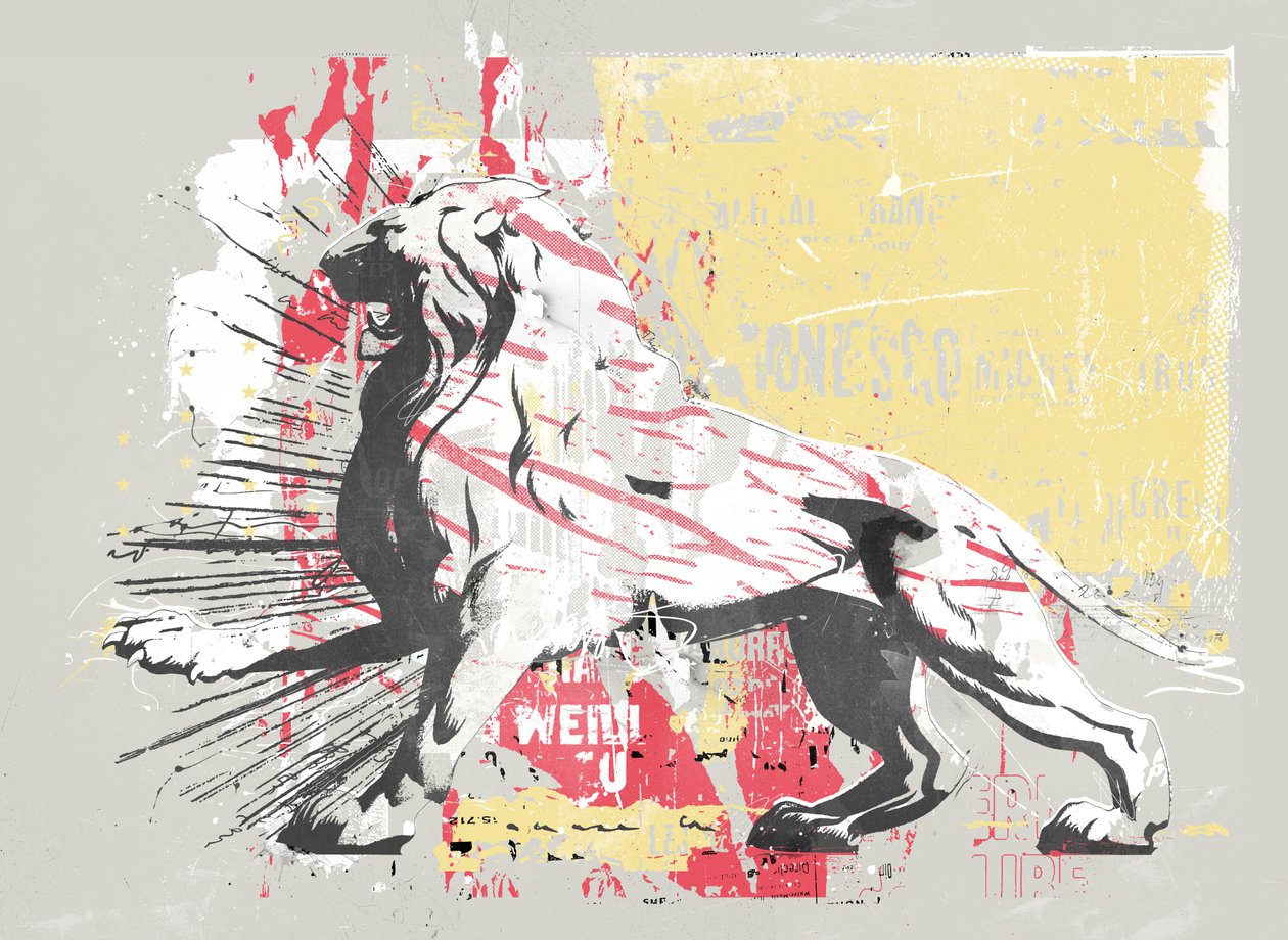 Hero Lion, 2014 (Colagem sobre tela) de Teis Albers