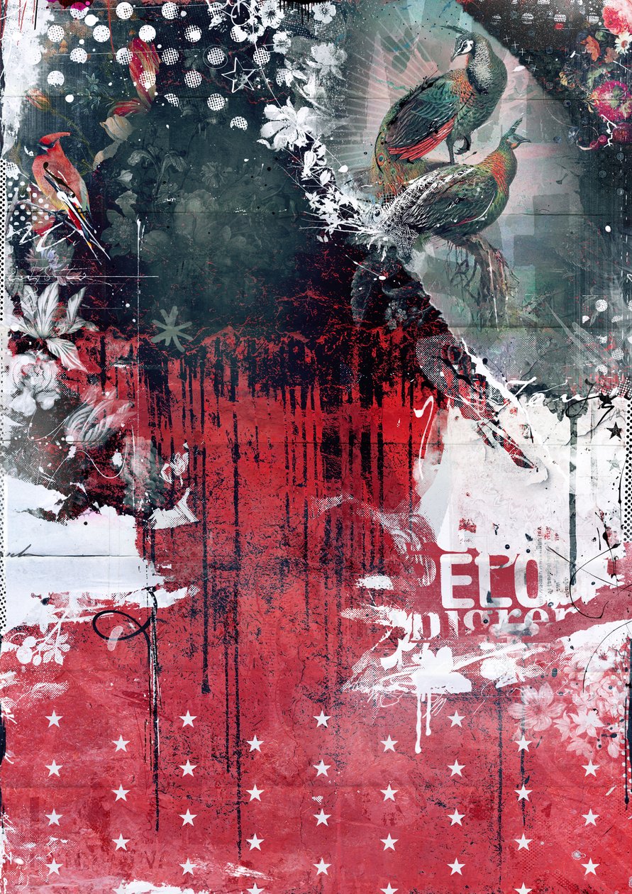 Pavões numa árvore, 2016 (Colagem sobre tela) de Teis Albers