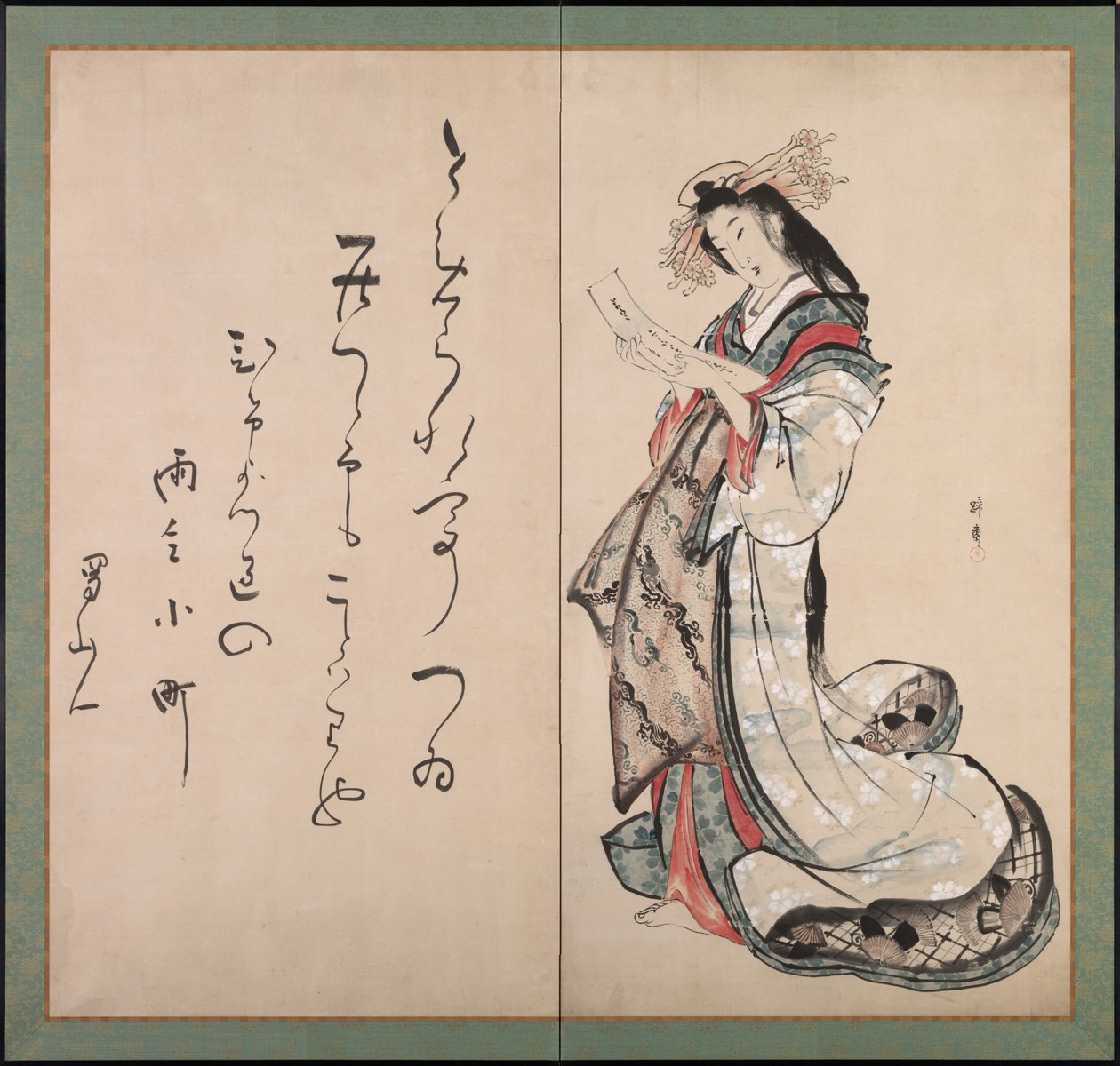 Courtesan Reading a Letter, início do século XIX. de Teisai Hokuba