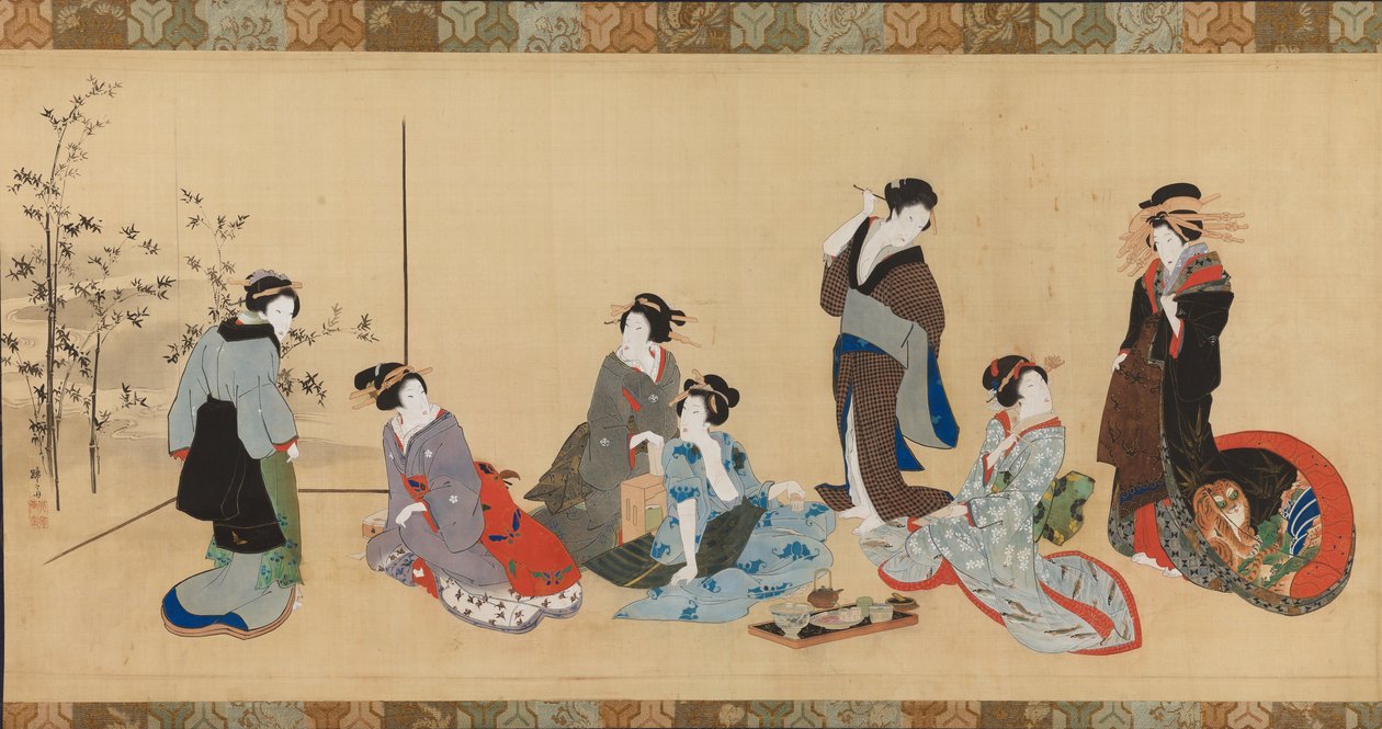 Paródia feminina dos Sete Filósofos da Floresta de Bambu Pormenor de Teisai Hokuba