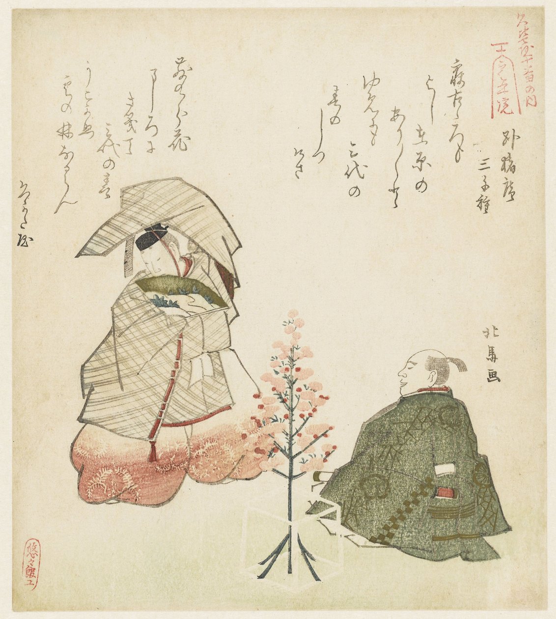 Cena de uma peça de teatro Nō
Templo de Urin (título sobre o objecto) de Teisai Hokuba