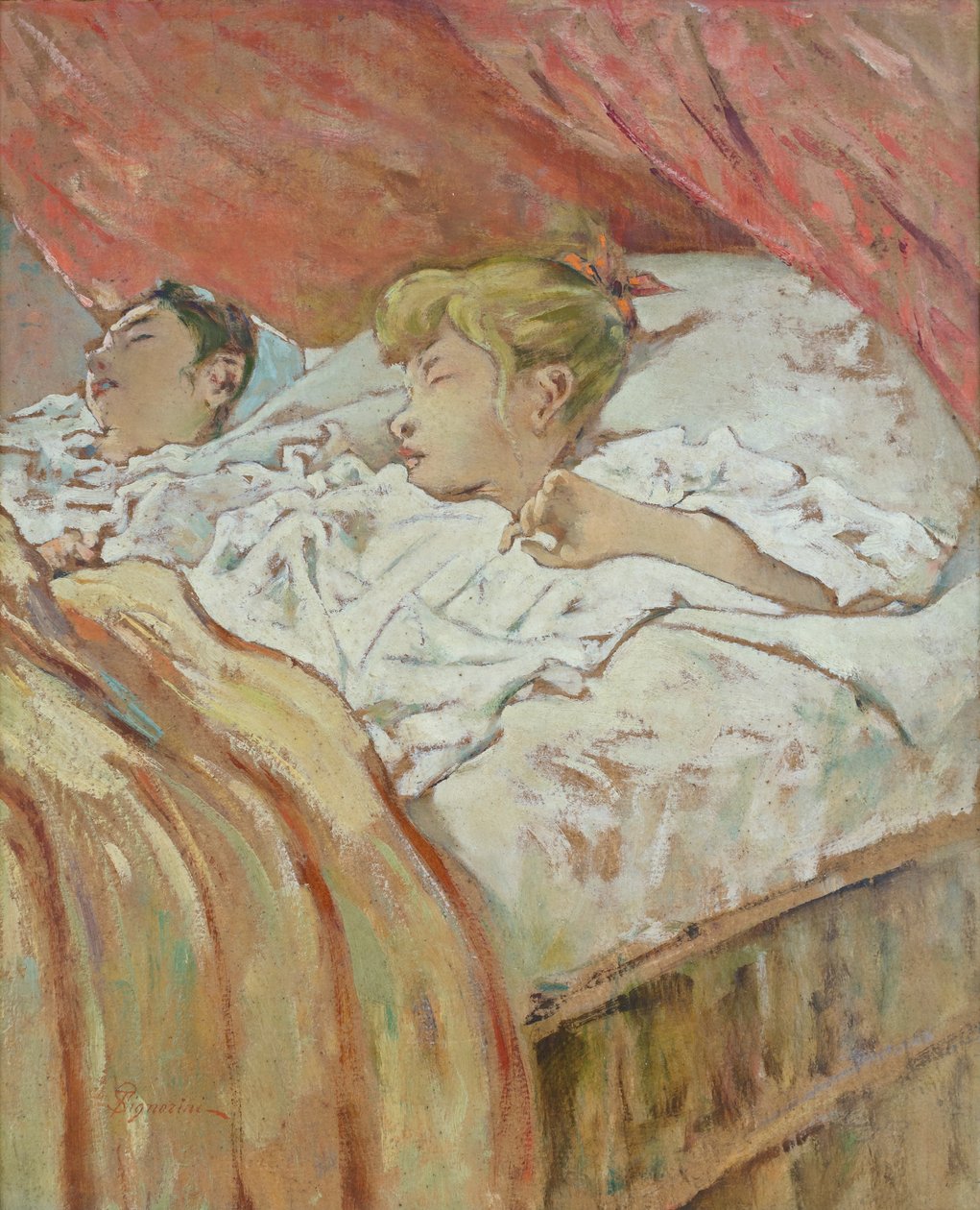 Crianças apanhadas a dormir, Telemaco Signorini (óleo sobre cartão) de Telemaco Signorini