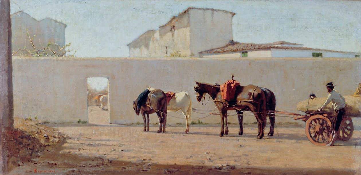 Uma manhã de primavera. O muro branco, c.1867 (óleo sobre tela) de Telemaco Signorini