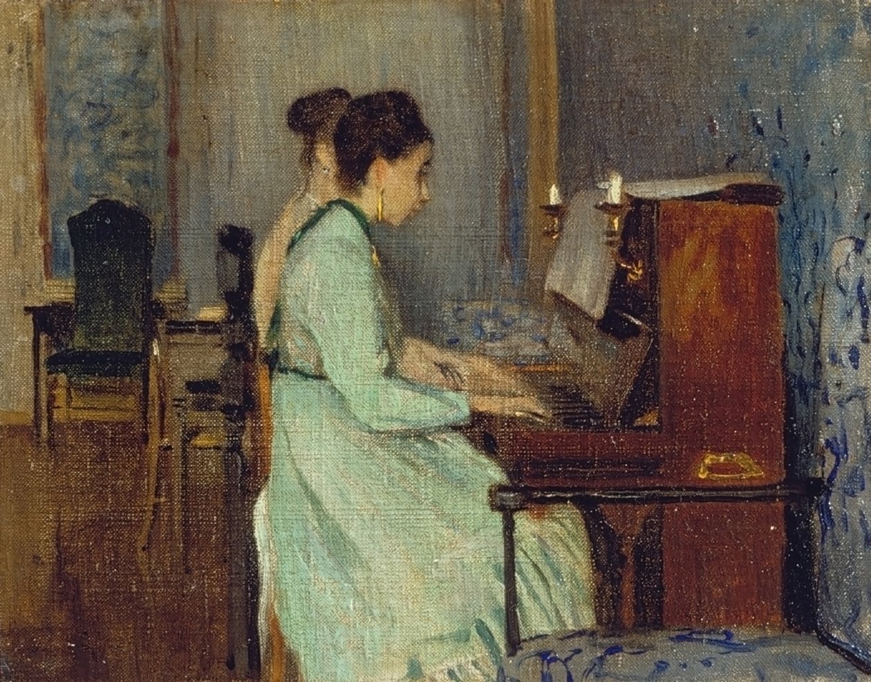 Aula de piano, c.1868 (óleo sobre tela) de Telemaco Signorini