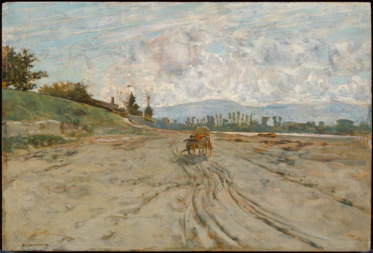 T.Signorini, paisagem de Siena com vagão de Telemaco Signorini