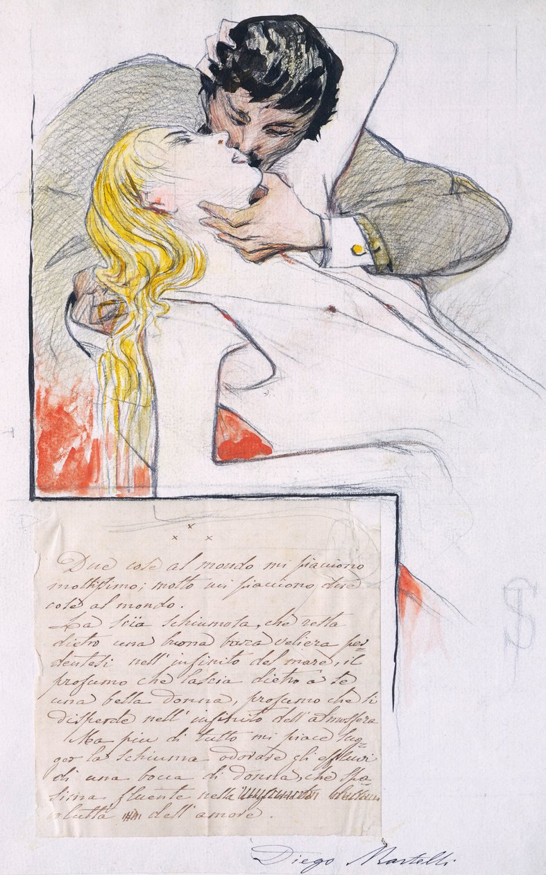O Beijo, de Telemaco Signorini (1835-1901) (desenho) de Telemaco Signorini