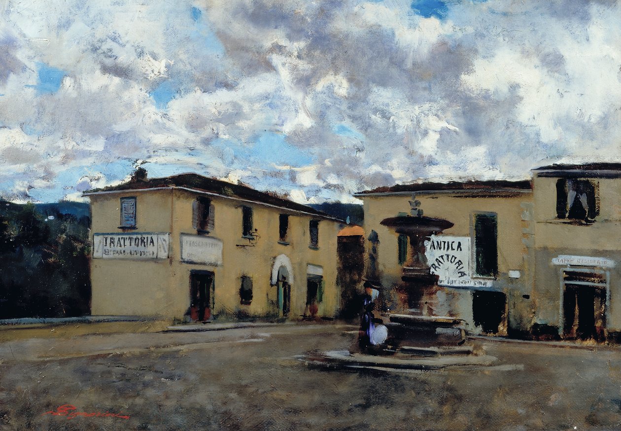 A praça de Settignano, c.1889 (óleo sobre tela) de Telemaco Signorini
