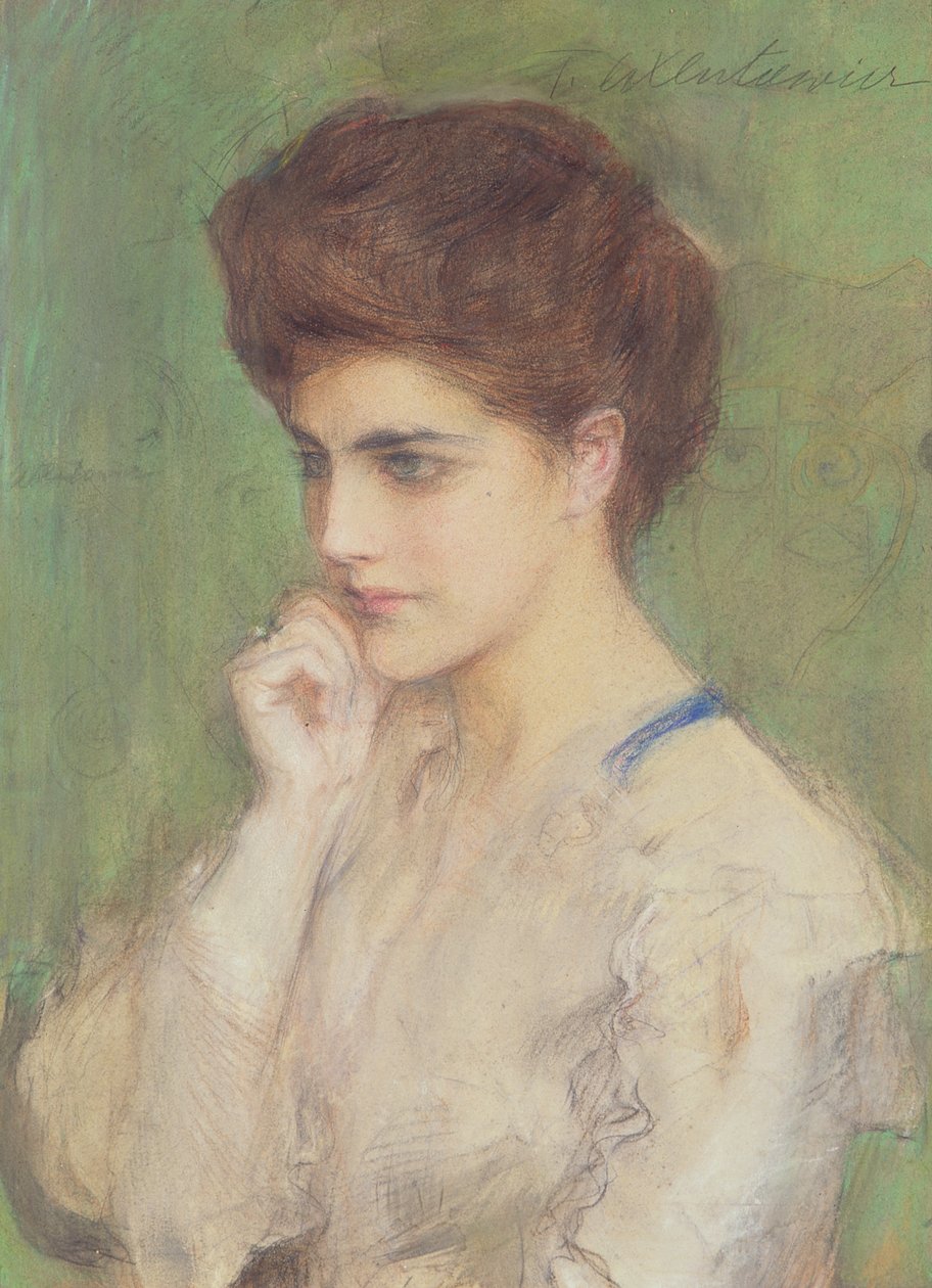 Mulher profundamente no pensamento, c.1910 (pastel sobre papel) de Teodor Axentowicz