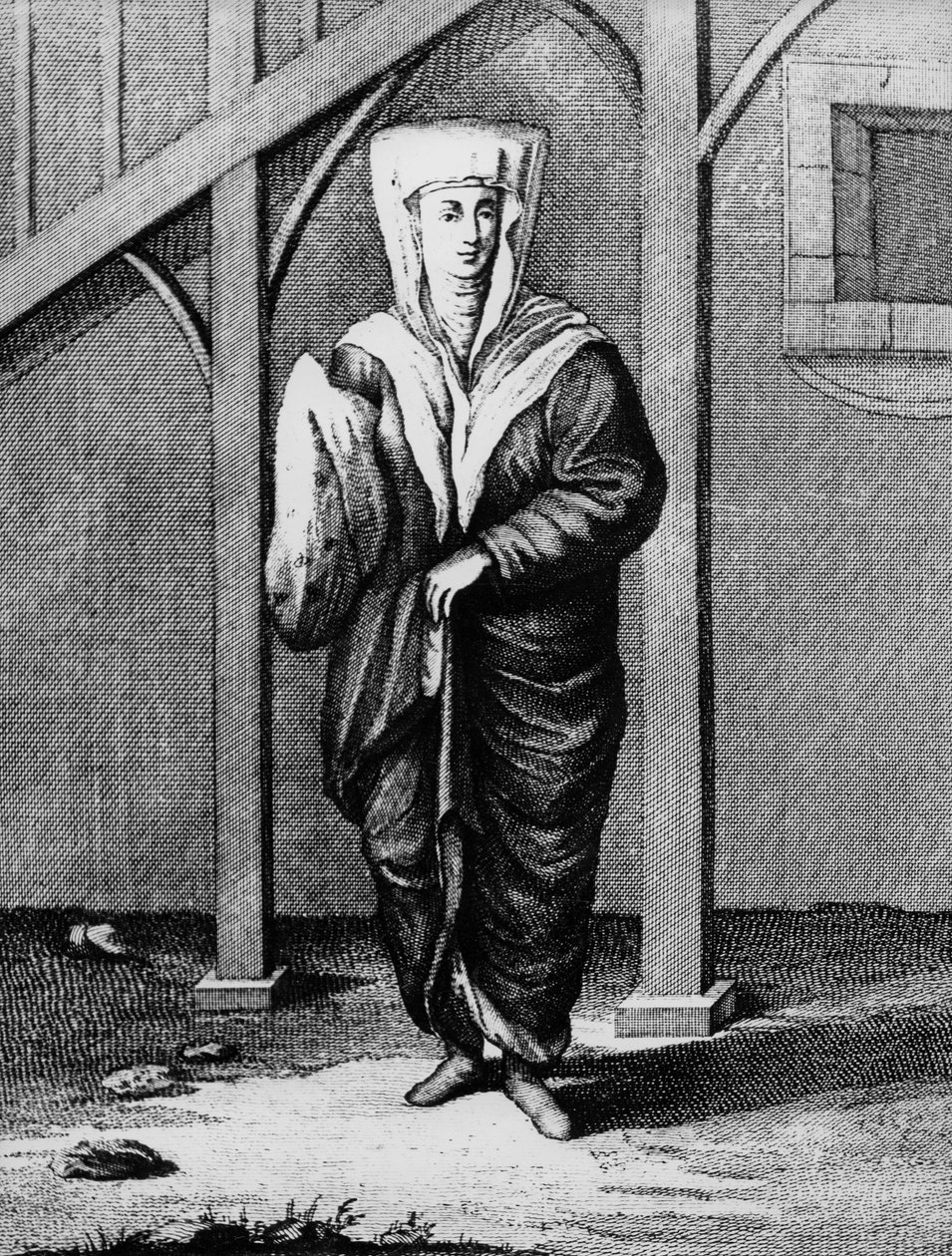 Uma mulher judia, de &39;Coleção de 126 gravuras representando figuras e vestidos de várias nações de Veneza&39;, 1783 (gravura colorida à mão) de Teodoro Viero