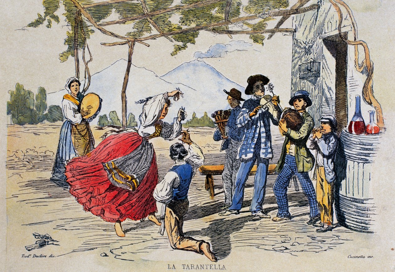 Tarantella napolitana, gravura de desenho de Teodoro Duclere (1814-1869), Itália de Teodoro Duclere
