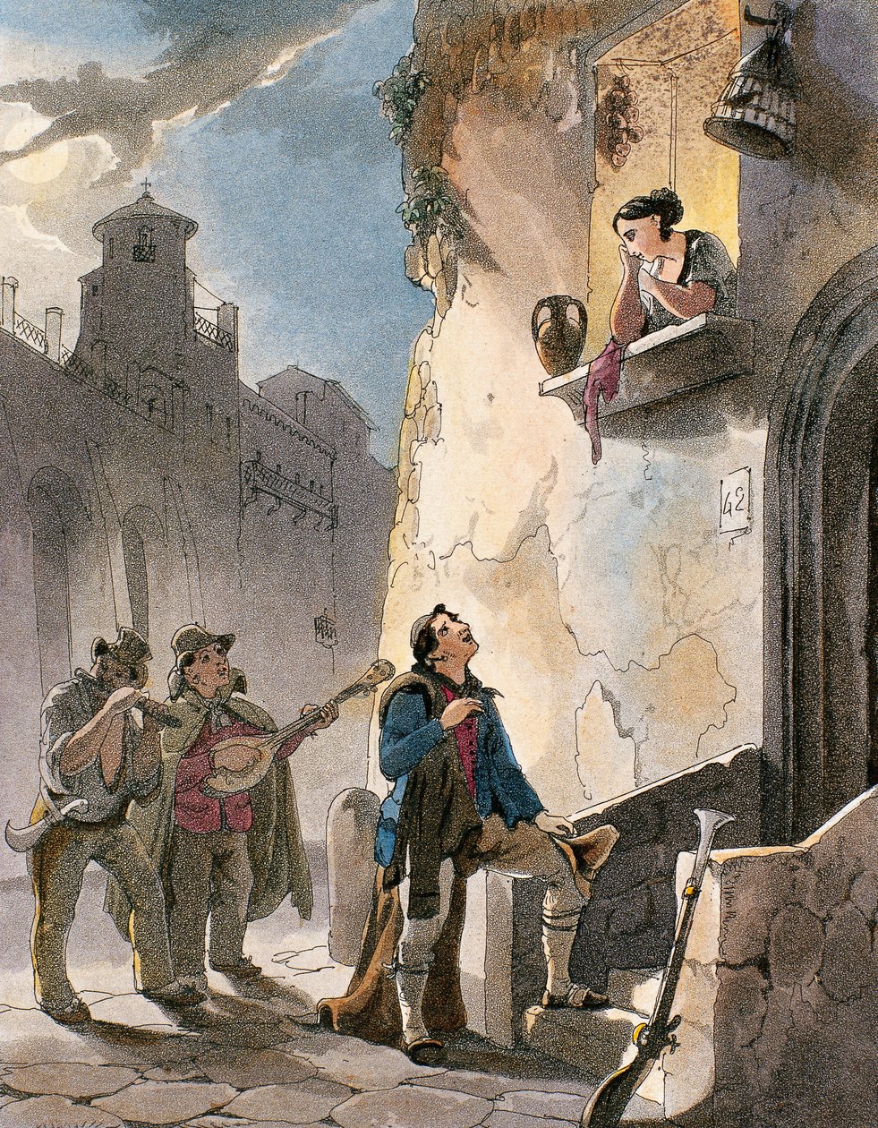 Serenata, ilustração de Fantasias e cenas populares de Nápoles por Achille Vianelli, c.1830 (aquatint) de Teodoro Guglielmo Witting