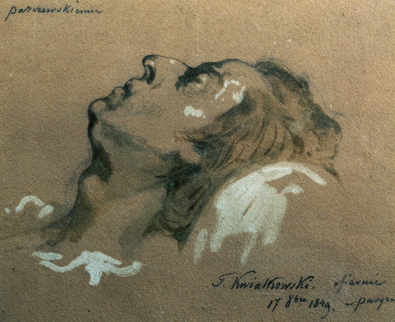 O compositor e pianista polaco Frederic Chopin (1810-1840) no seu leito de morte, esboço de Teofil Kwiatkowski (1809-1891) de Teofil Kwiatkowski
