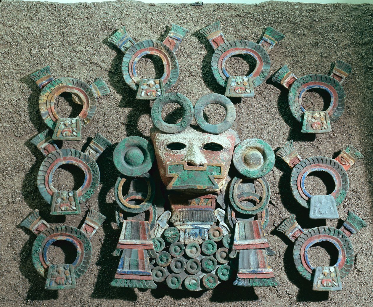 Queimador de incenso (detalhe), c.350-550 (terracota policromada) de Teotihuacan