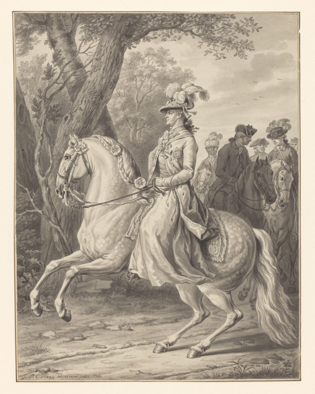 Wilhelmina da Prússia, Princesa de Orange-Nassau, a cavalo de Tethart Philip Christian Haag (signed by artist)