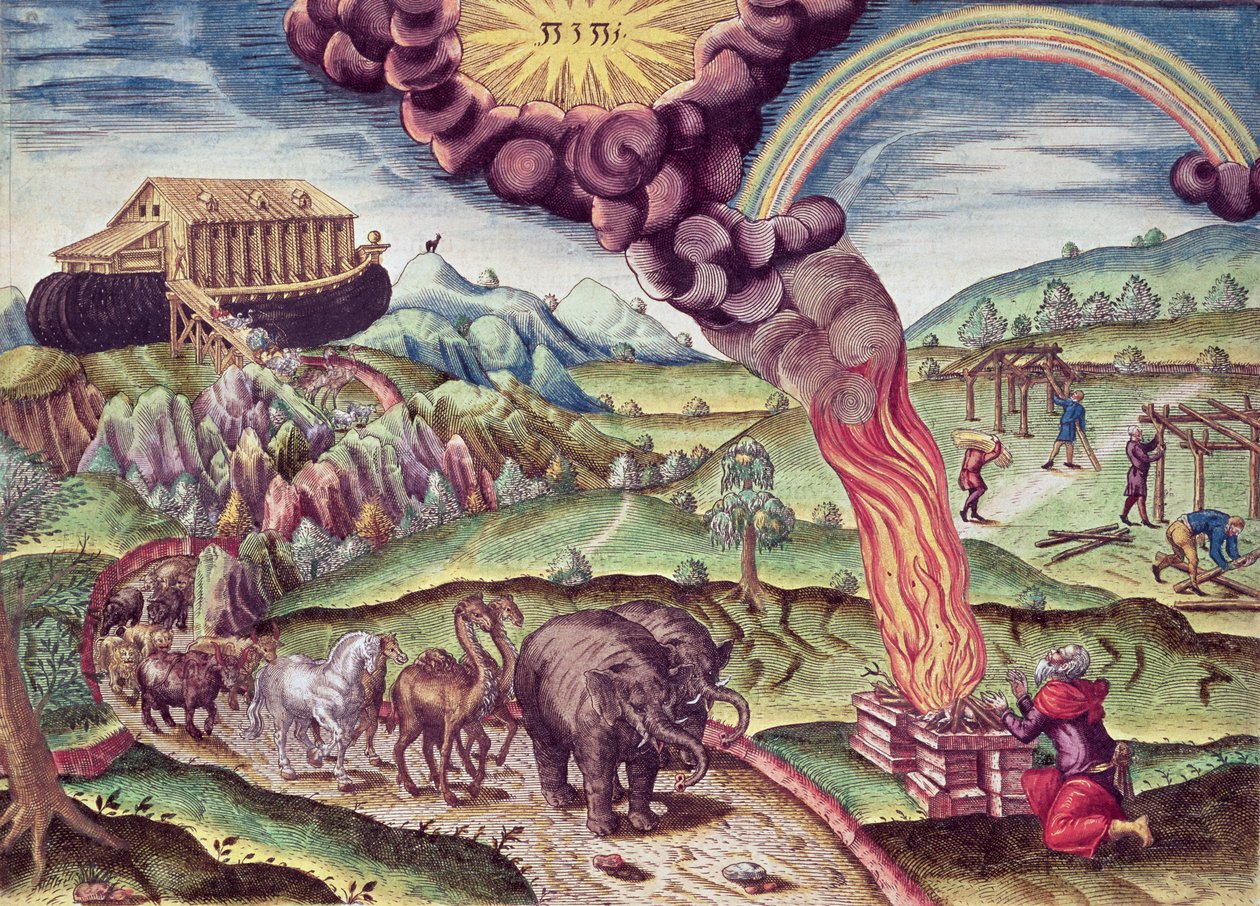 Arca de Noé, ilustração de &39;Brevis Narratio ...&39;, publicada por Theodore de Bry, 1591 de after Le Moyne, J.Bry