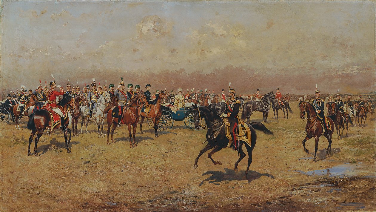 Desfile militar em frente ao imperador Franz Joseph I. de Thaddäus Ajdukiewicz