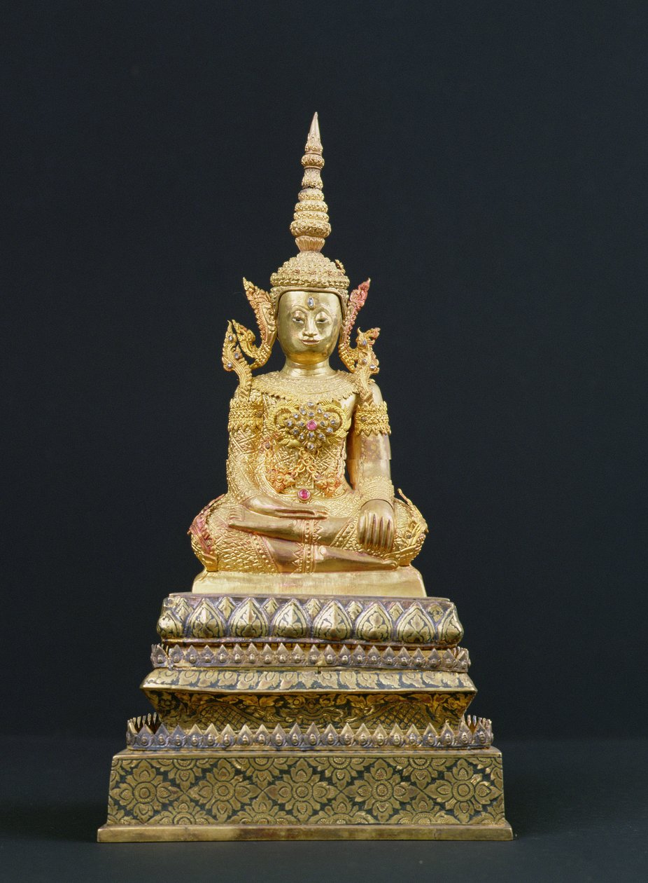 Buda sentado em meditação, Período Rattanakosin (1782-1910) (ouro e pedras preciosas) de Thai