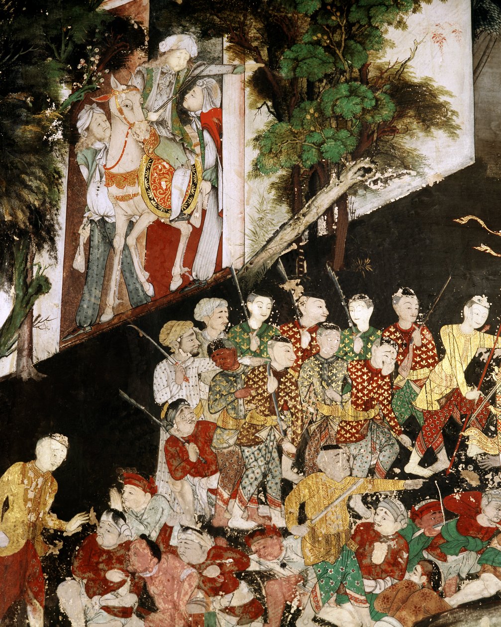 Mercenários do Exército dos 101 Reinos, detalhe do Mahosadha Jataka (pintura de parede) de Thai School