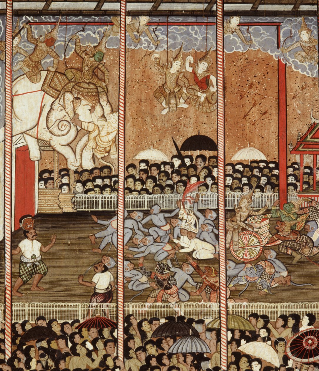 Uma performance de Ramakien (pintura de parede) de Thai School