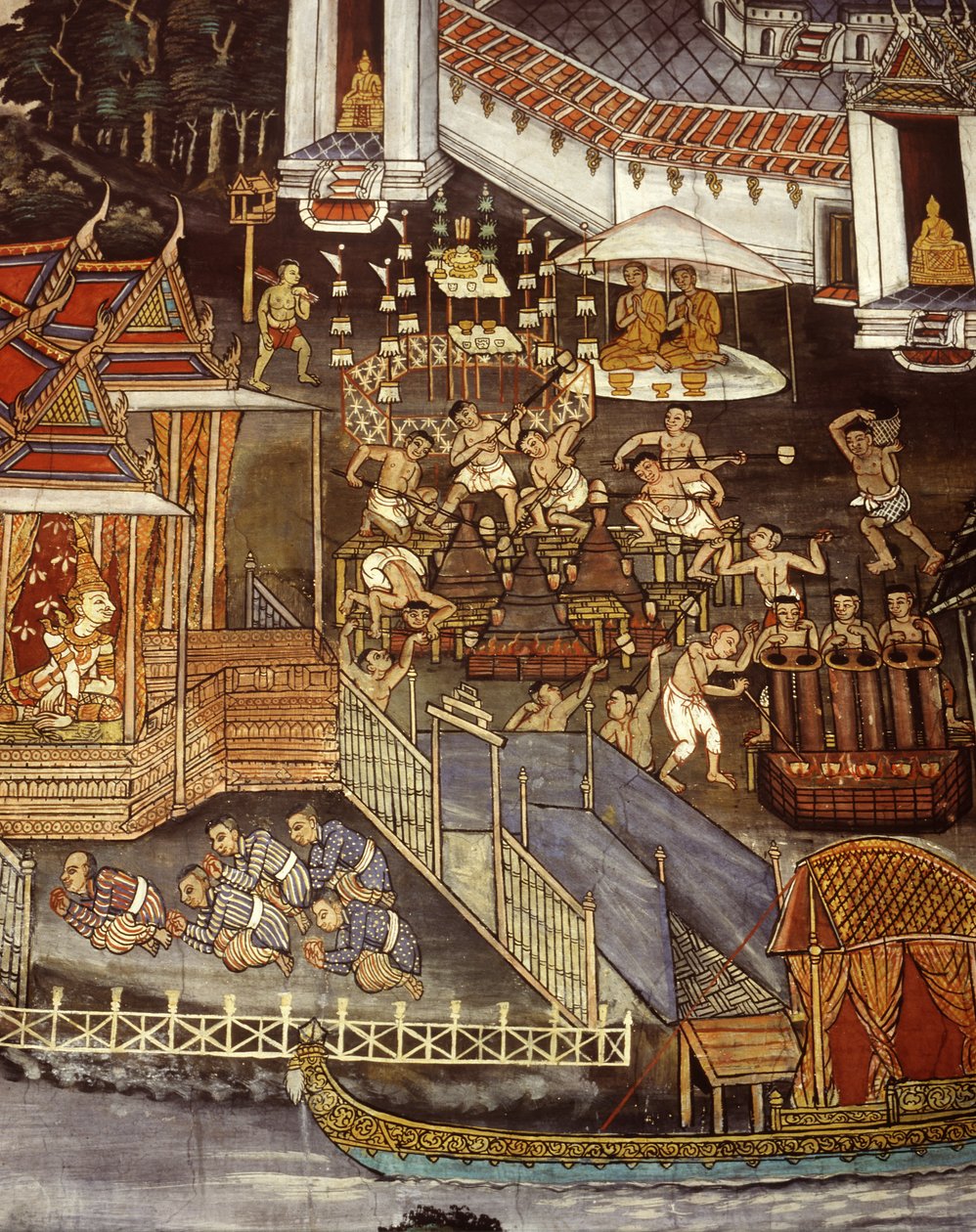 Fundição de imagens de Buda durante a era de Sukhothai (pintura de parede) de Thai School
