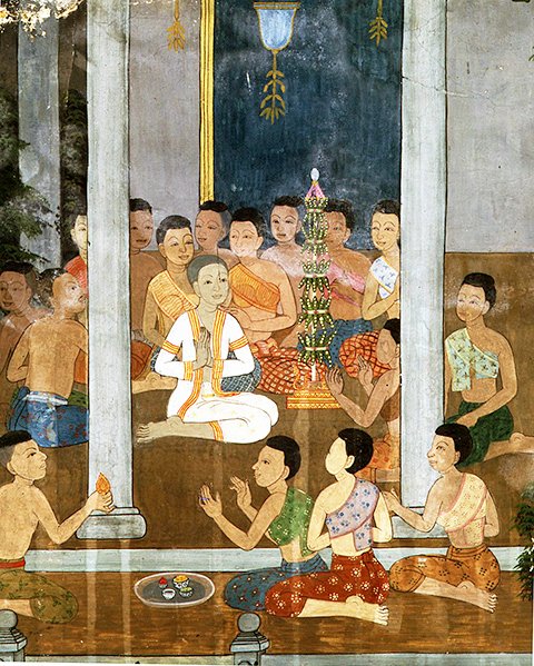Consagração de um monge (fresco) de Thai School