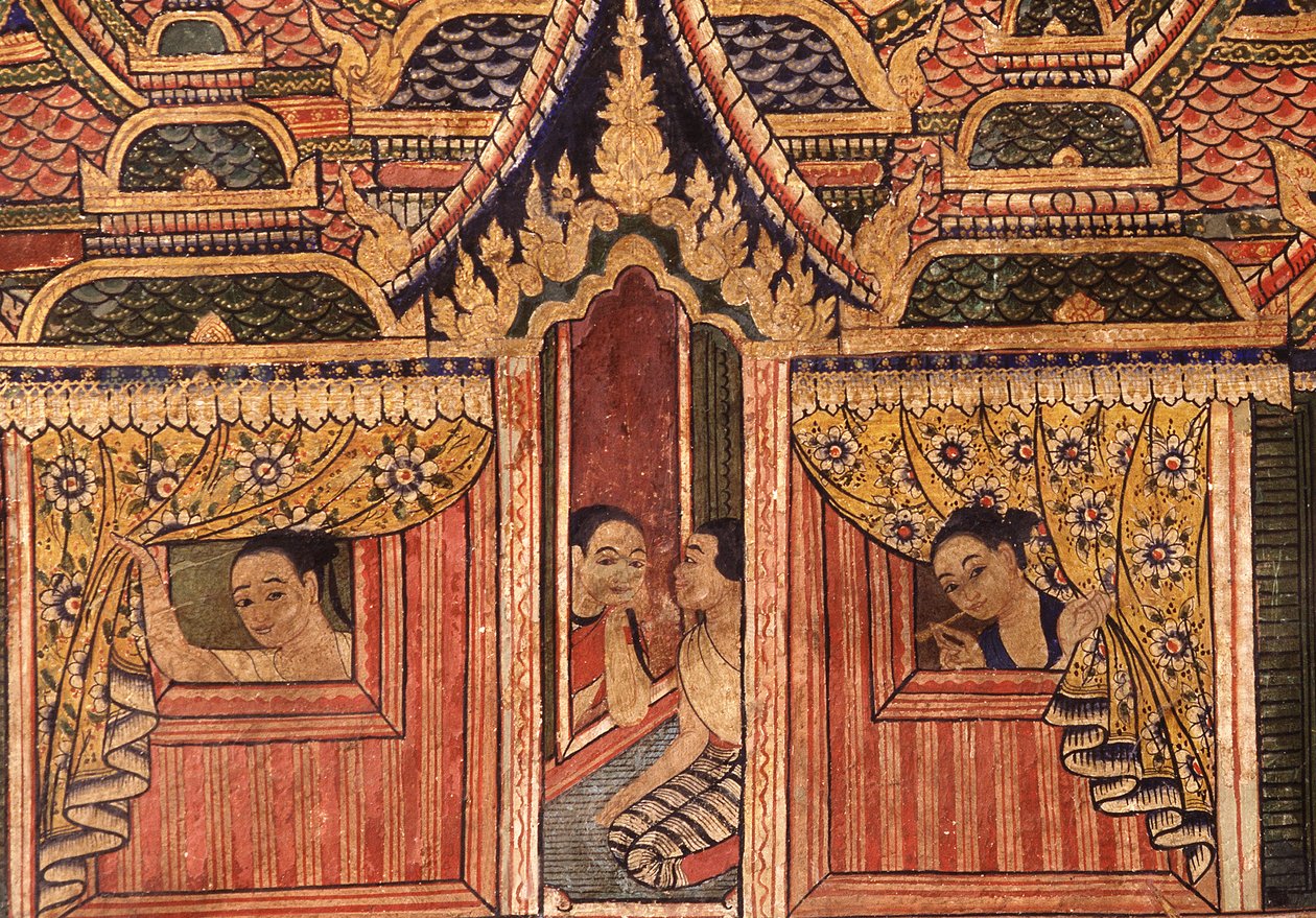 Detalhe de um mural no Wat Phra Singh de Thai School