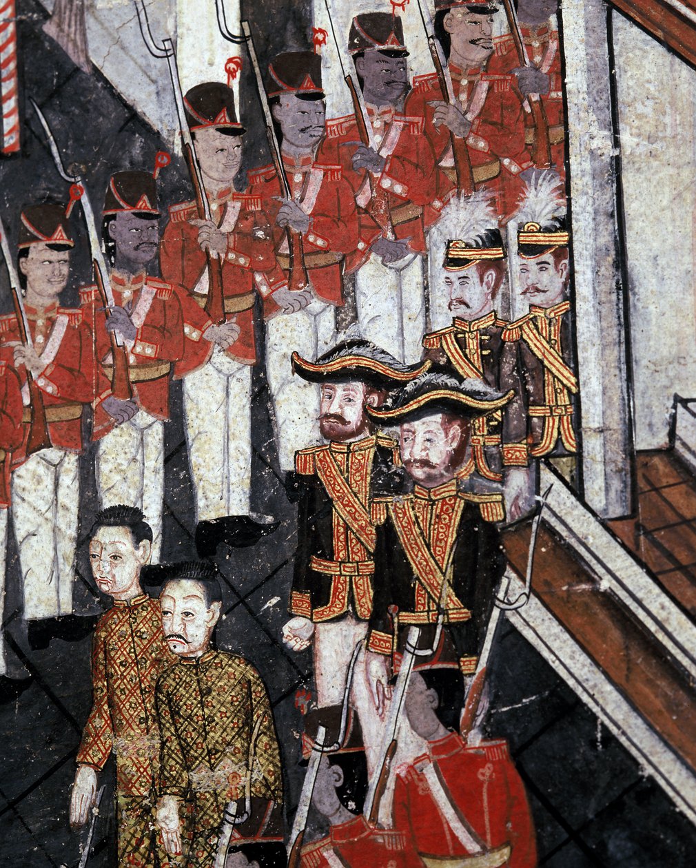 Embaixadores estrangeiros chegando em Bangkok (pintura de parede) de Thai School