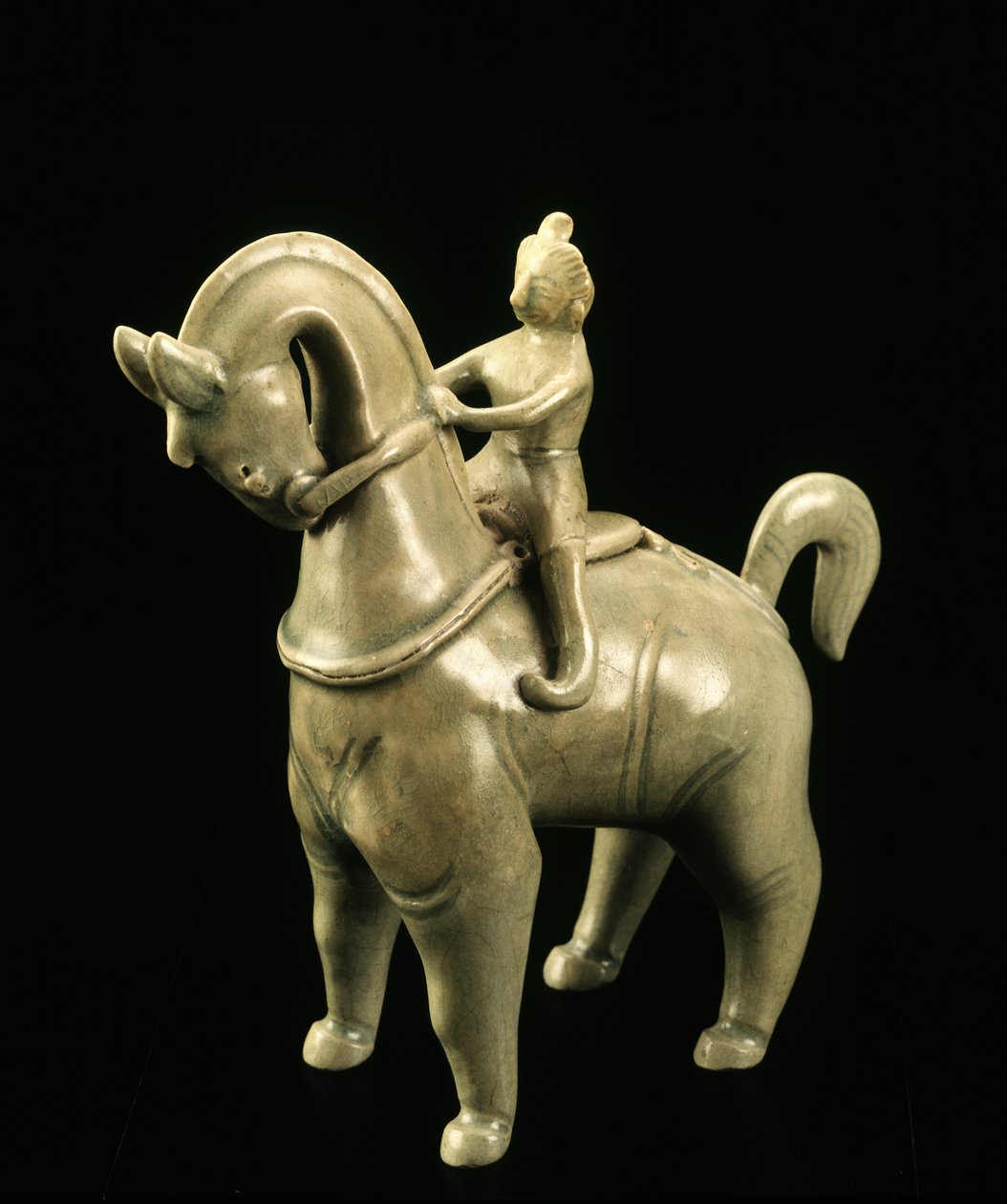 Figurine do cavaleiro, período de Sukhothai, 14o-15o século (stoneware glazed) de Thai School