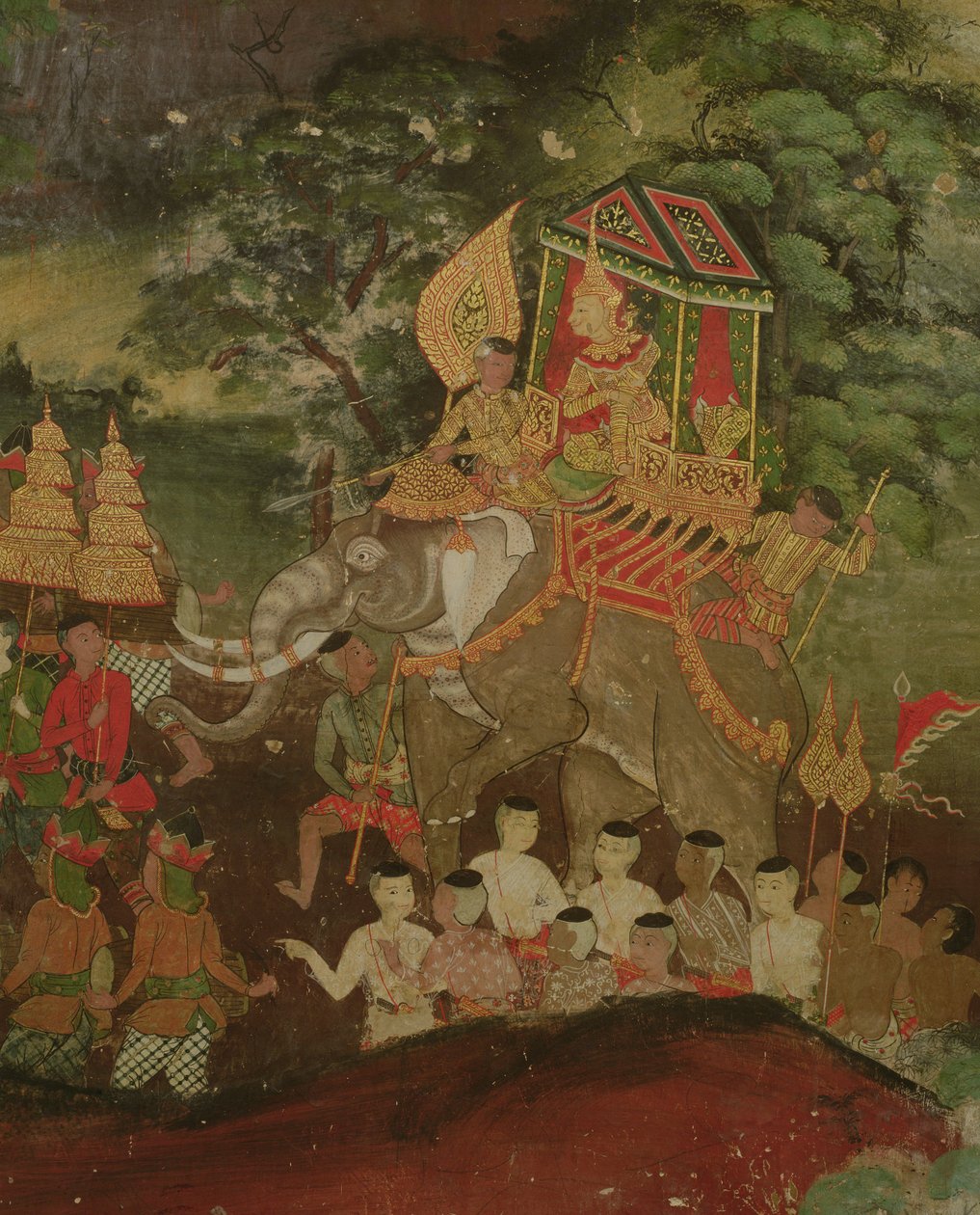 Rei Sanjaya em um elefante, Wat Suwannaram, Dhonburi, 1831 de Thai School
