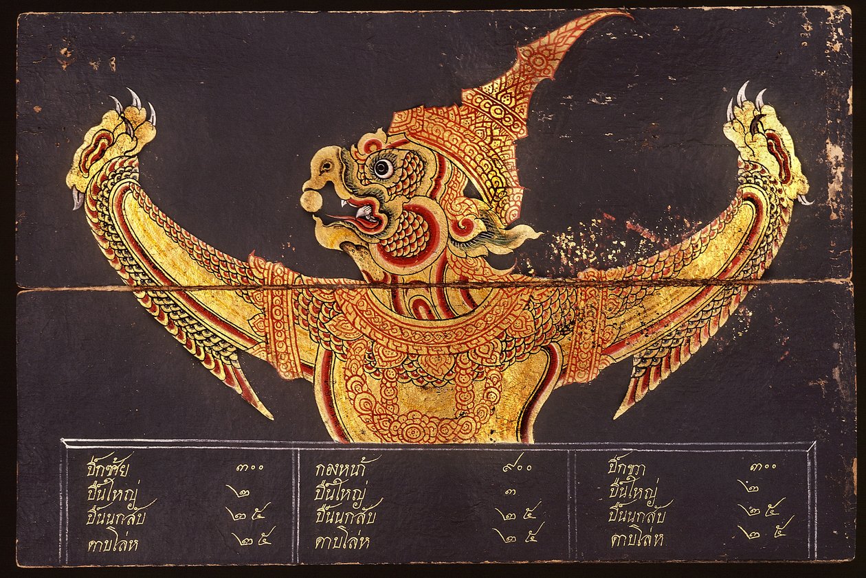 Folha de um manuscrito sobre arte militar tailandesa representando a imagem de um Garuda, 1815 (wc no papel) de Thai School