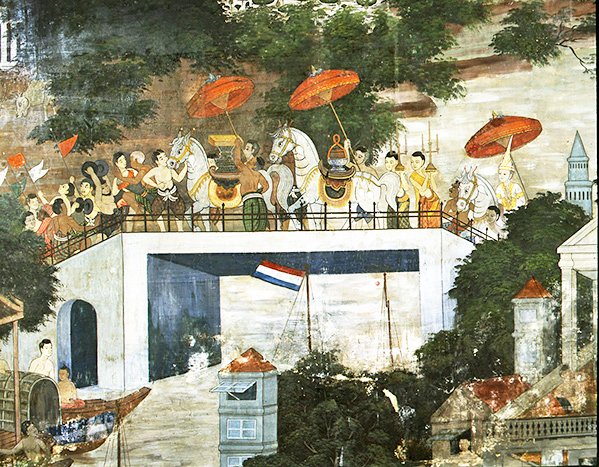 Monge levado ao mosteiro após a sua consagração (fresco) de Thai School